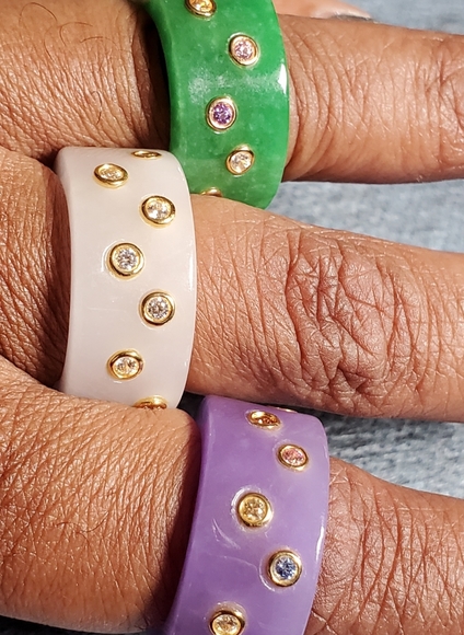 Swarovski Jewelry - Hand Carved Burmese Jade Swarovski Zirconia band ring